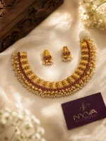 Ruby Pearl Temple Necklace Set
