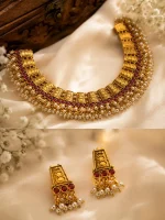 Ruby Pearl Temple Necklace Set - Image 2