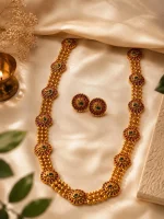 Ruby Emerald Peacock Necklace Set