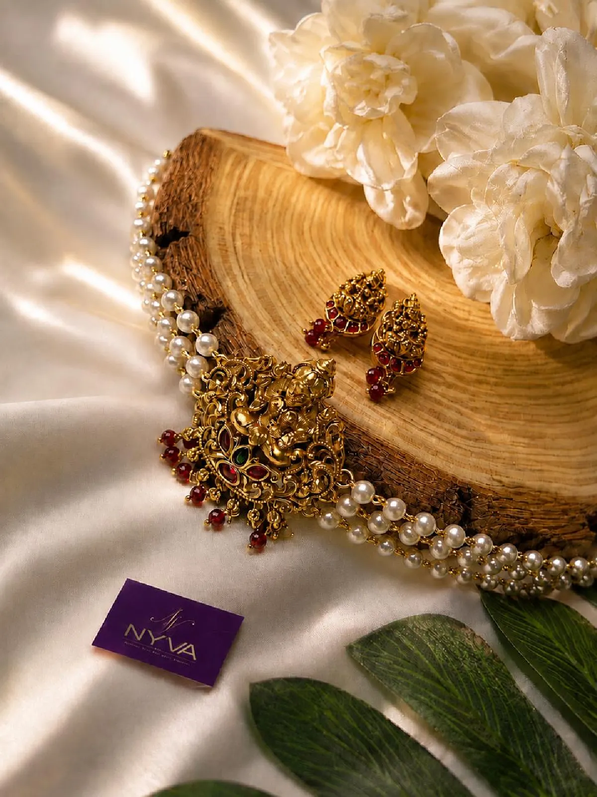 New Project - 2026-08-13T135435.515 Lakshmi Pearl Ruby Necklace Set - Image 1