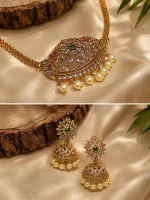 Emerald Pearl Jhumka Necklace Set - Image 2