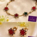 Ruby Emerald Floral Pearl Necklace Set