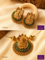 Green Lakshmi Pendant Necklace Set - Image 2