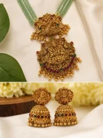 Green Beaded Lakshmi Necklace Set - Image 2