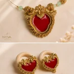 Ruby Heart Floral Pendant Set