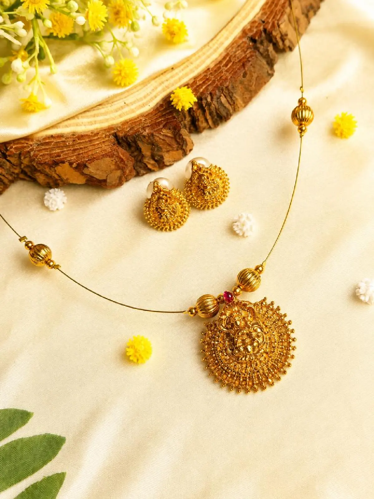 New Project - 2026-08-14T112102.493 Antique Gold Temple Pendant Set - Image 1