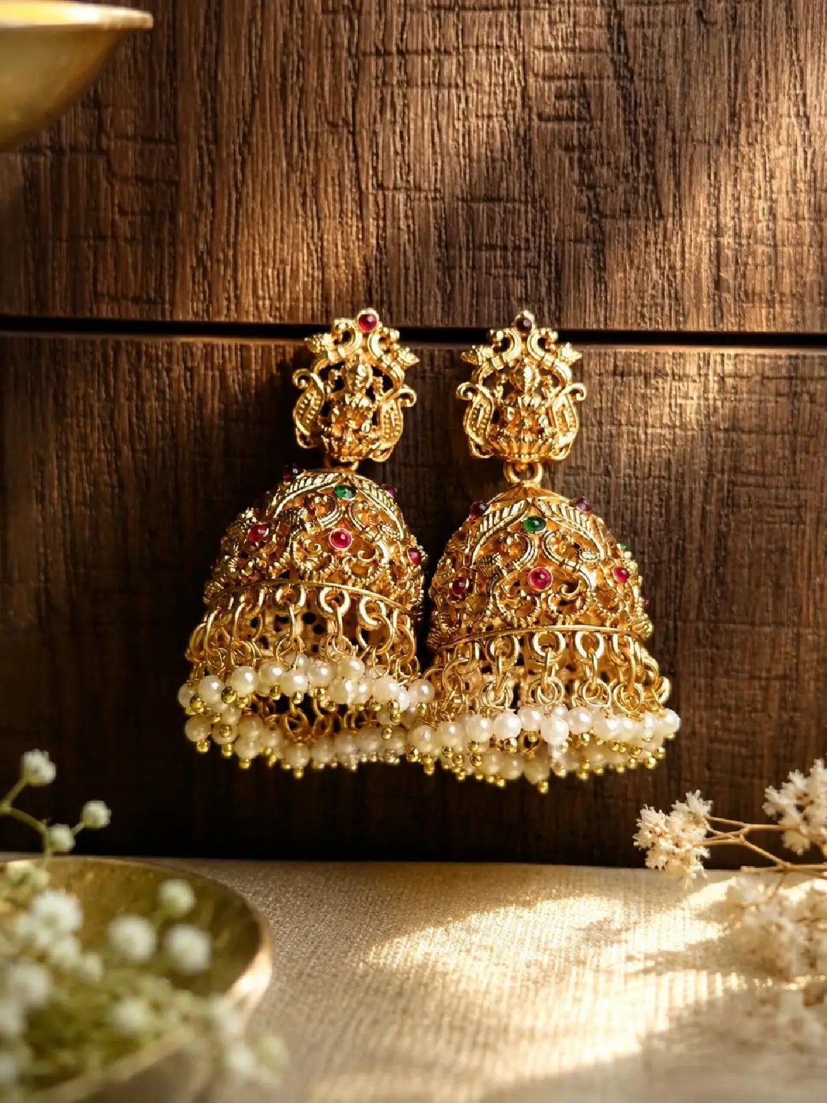 New Project - 2026-08-14T145540.432 Pearl Embellished Designer Jhumkas - Image 1