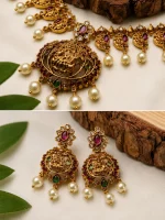 Lakshmi Ruby Pearl Necklace Set - Image 2