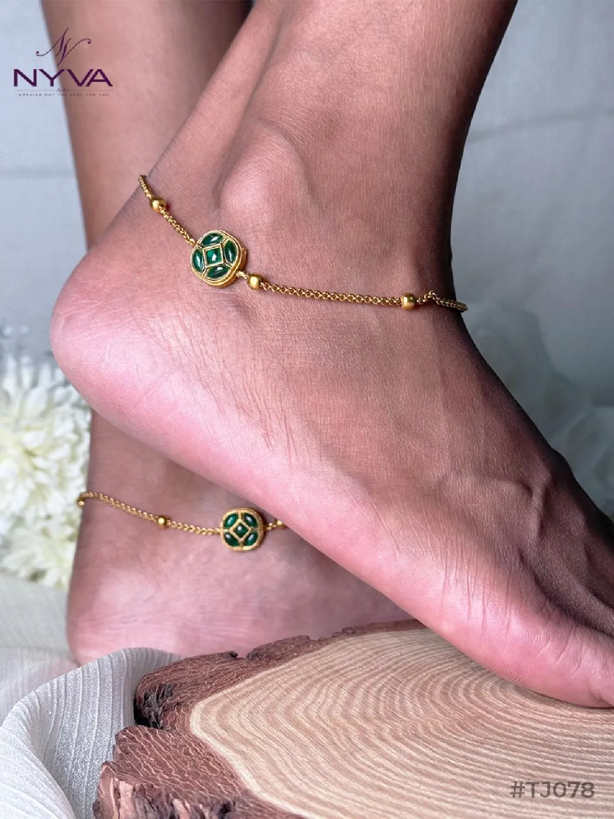 New Project - 2026-08-14T155218.950 Emerald Stone Delicate Anklet - Image 1