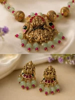 Lakshmi Ganesha Green Bead Bridal Jewellery Set - Image 2