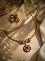 Royal Emerald Ruby Pendant Necklace Set