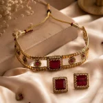 Square Emerald Vintage Lattice Choker Set