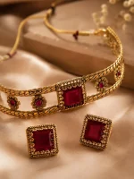 Square Emerald Vintage Lattice Choker Set - Image 2