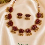 Traditional Red Enamel Lotus Antique Jewellery Set