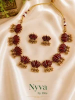 Traditional Red Enamel Lotus Antique Jewellery Set