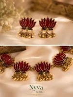Traditional Red Enamel Lotus Antique Jewellery Set - Image 2