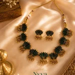 Emerald Green Enamel Lotus Antique Jewellery Set