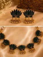 Emerald Green Enamel Lotus Antique Jewellery Set - Image 2