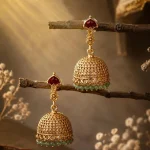 Heritage Filigree Jhumka Earrings with Mint Green Beads
