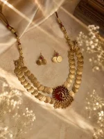 Two-Tiered Antique Kasu Mala with Peacock Medallion Set