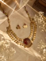 Two-Tiered Antique Kasu Mala with Peacock Medallion Set - Image 2