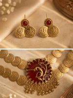Two-Tiered Antique Kasu Mala with Peacock Medallion Set - Image 3