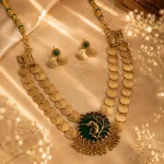 Two-Tiered Antique Kasu Mala with Peacock Medallion Set