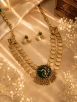 Two-Tiered Antique Kasu Mala with Peacock Medallion Set