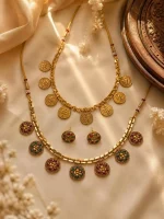 Dual-Necklace Heritage Kasu & Floral Medallion Jewellery Set