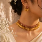 Traditional Ruby & Golden Mango-Leaf Fringe Choker Set