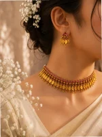 Traditional Ruby & Golden Mango-Leaf Fringe Choker Set