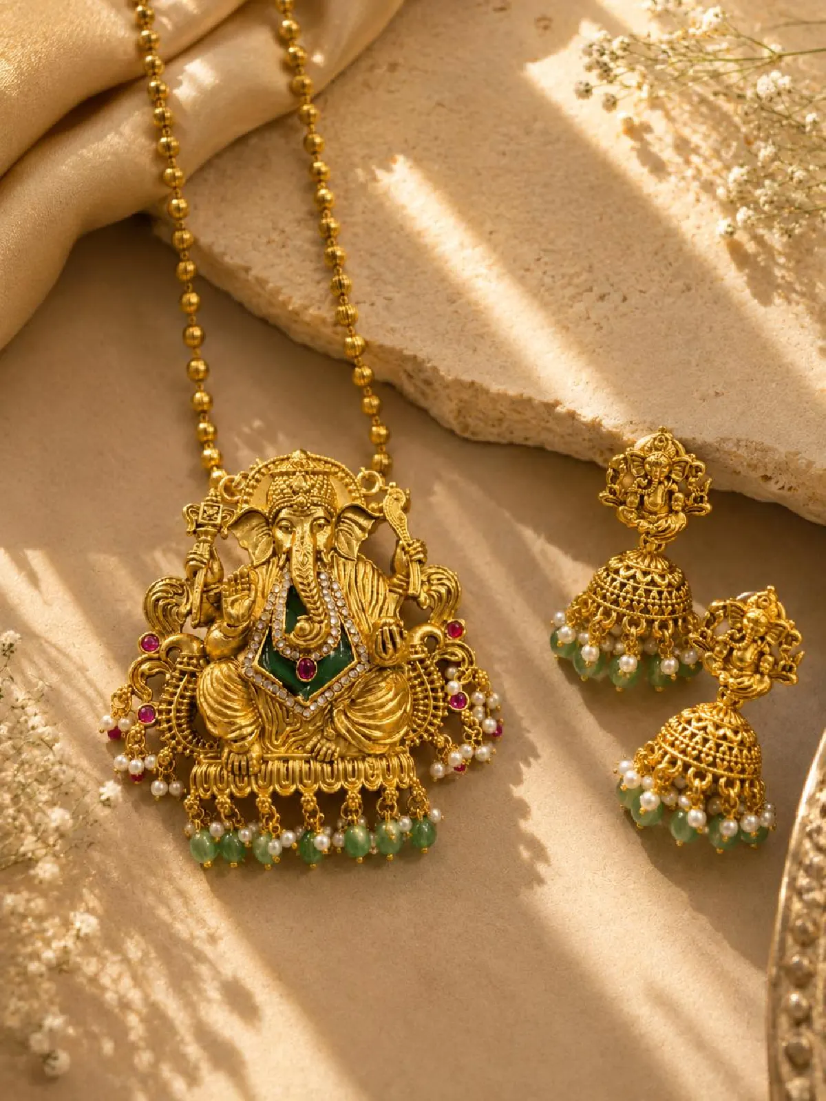 New Project - 2026-08-22T175709.217 Grand Lord Ganesha Temple Pendant & Jhumka Set - Image 1