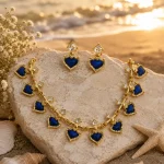 Cobalt Blue Heart & CZ Crystal Statement Set