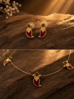 Maroon & Gold Elegant Pendant Jewellery Set - Image 2