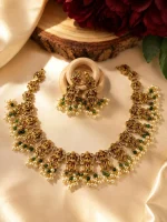 Antique Lakshmi Temple Jewellery Set with Green Beads