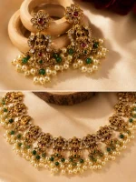 Antique Lakshmi Temple Jewellery Set with Green Beads - Image 2