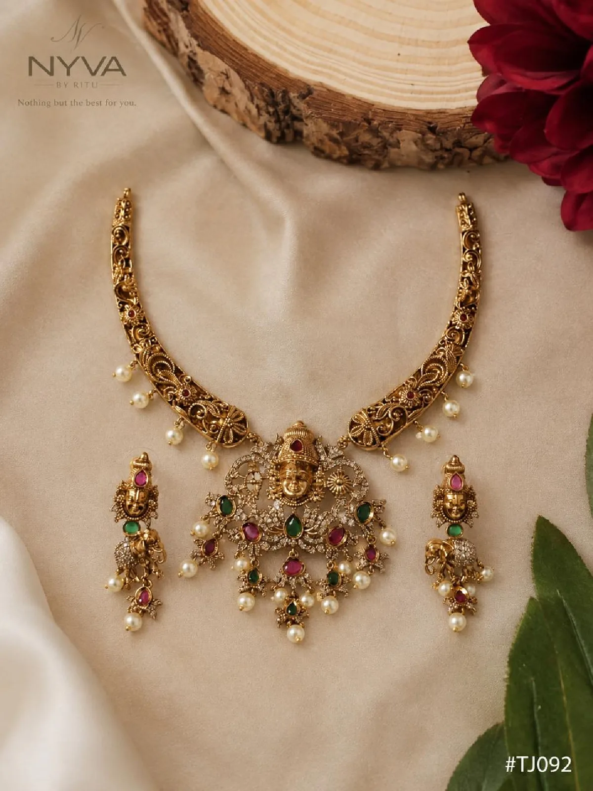 New Project (76) Divine Elephant & Goddess Face Temple Jewellery Set - Image 1