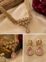 Elegant Rose Pink Tear-Drop CZ Jewellery Set - Image 2