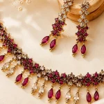 Marquise Ruby Pink & CZ Fringe Jewellery Set