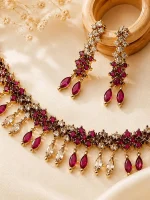 Marquise Ruby Pink & CZ Fringe Jewellery Set