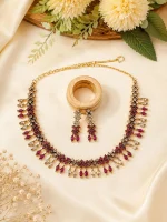 Marquise Ruby Pink & CZ Fringe Jewellery Set - Image 2