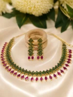 Emerald Green & Marquise Ruby Fringe Jewellery Set - Image 2