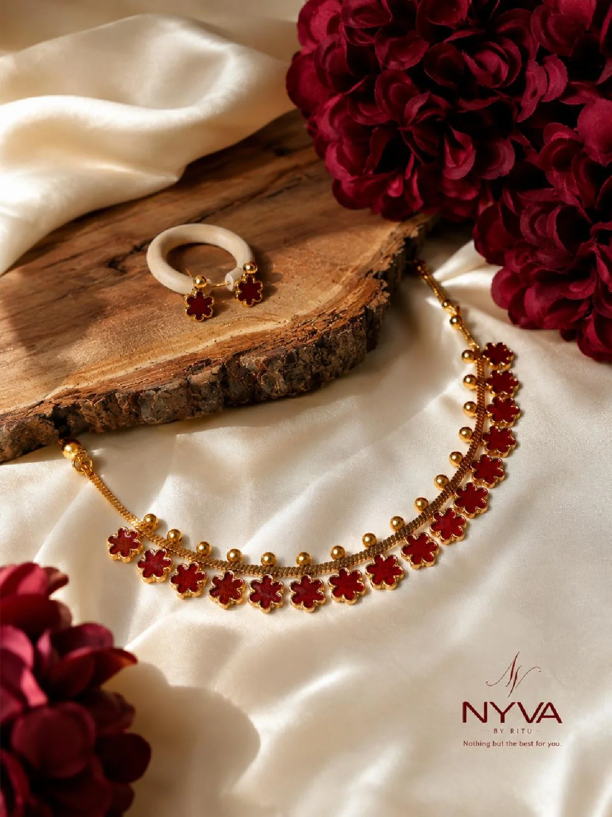 New Project (98) Ruby Blossom Necklace & Earrings Set - Image 1
