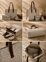 Geometrical Jaal Printed Canvas Handbag Set - Image 2