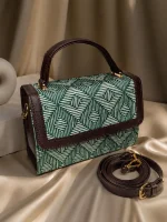 Emerald Geometric Maze Top-Handle Handbag