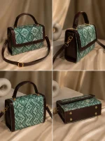 Emerald Geometric Maze Top-Handle Handbag - Image 3