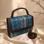 Indigo Ethnic Block-Print Top-Handle Handbag