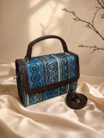 Indigo Ethnic Block-Print Top-Handle Handbag
