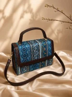Indigo Ethnic Block-Print Top-Handle Handbag - Image 2