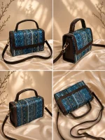 Indigo Ethnic Block-Print Top-Handle Handbag - Image 3